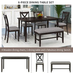 Set Tavolo da Pranzo 6 Pezzi – Ciliegio Naturale, Grigio o Espresso, Tavolo da Cucina in Legno