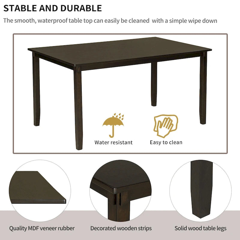 Set Tavolo da Pranzo 6 Pezzi – Ciliegio Naturale, Grigio o Espresso, Tavolo da Cucina in Legno