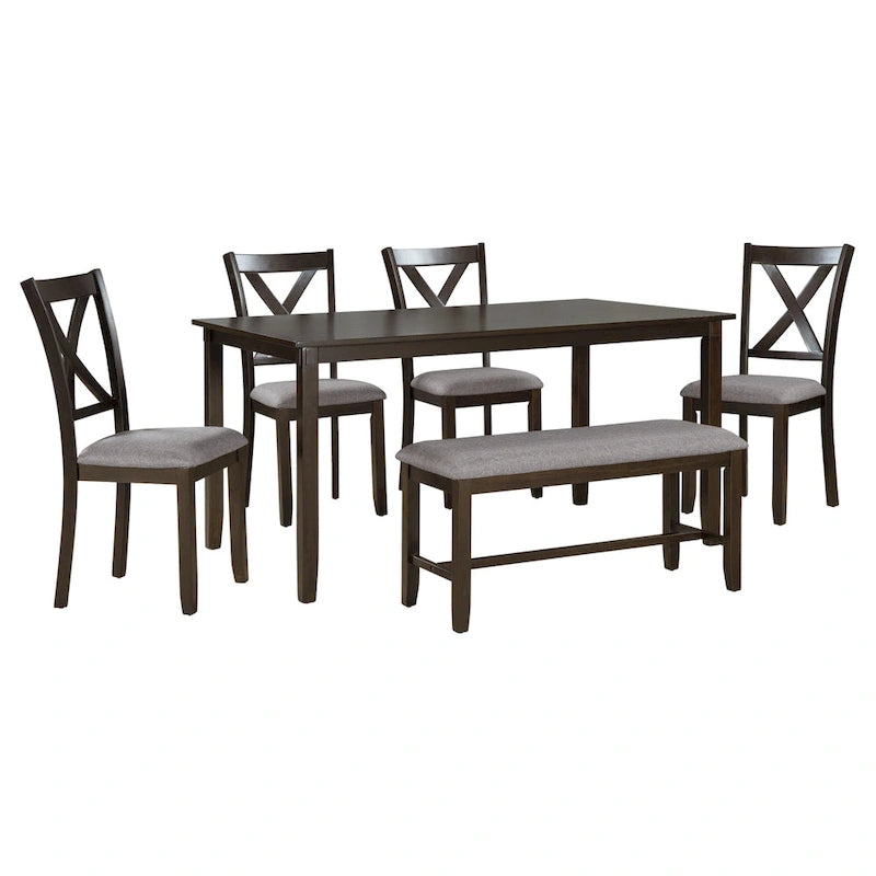 Set Tavolo da Pranzo 6 Pezzi – Ciliegio Naturale, Grigio o Espresso, Tavolo da Cucina in Legno