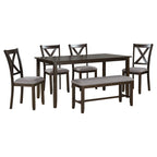 Set Tavolo da Pranzo 6 Pezzi – Ciliegio Naturale, Grigio o Espresso, Tavolo da Cucina in Legno