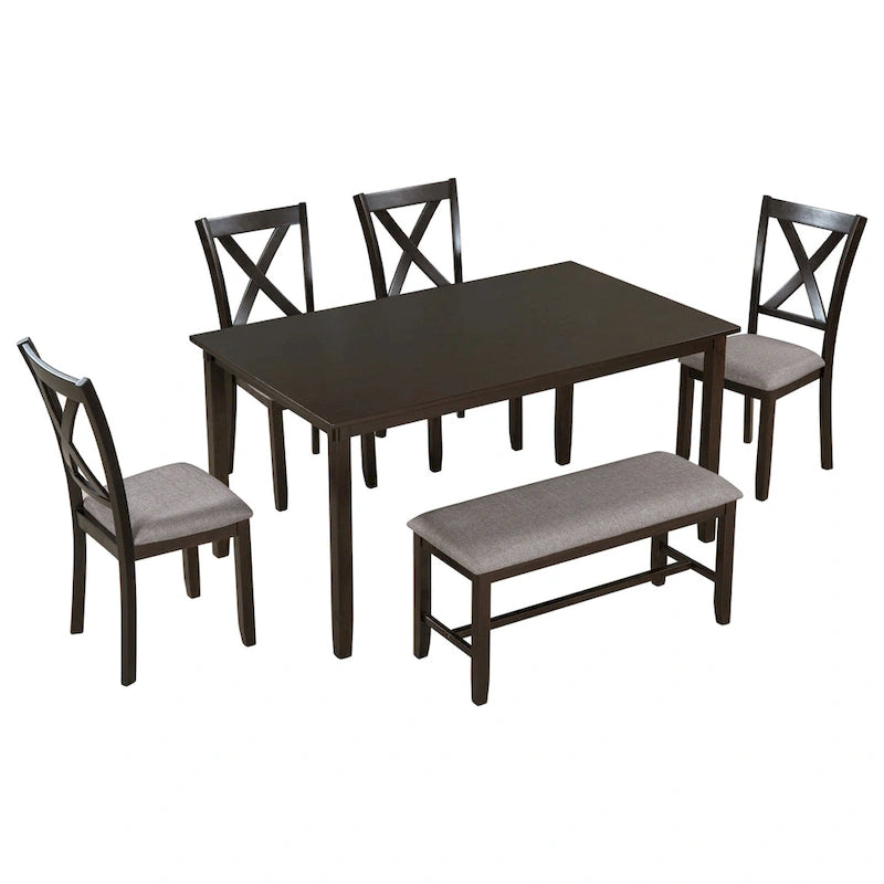 Set Tavolo da Pranzo 6 Pezzi – Ciliegio Naturale, Grigio o Espresso, Tavolo da Cucina in Legno