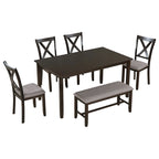 Set Tavolo da Pranzo 6 Pezzi – Ciliegio Naturale, Grigio o Espresso, Tavolo da Cucina in Legno