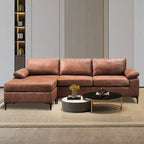 Divano Sezionale Chaise Reversibile Mid-Century in Pelle Scamosciata con Gambe in Metallo, Divano a L da Soggiorno
