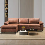 Divano Sezionale Chaise Reversibile Mid-Century in Pelle Scamosciata con Gambe in Metallo, Divano a L da Soggiorno