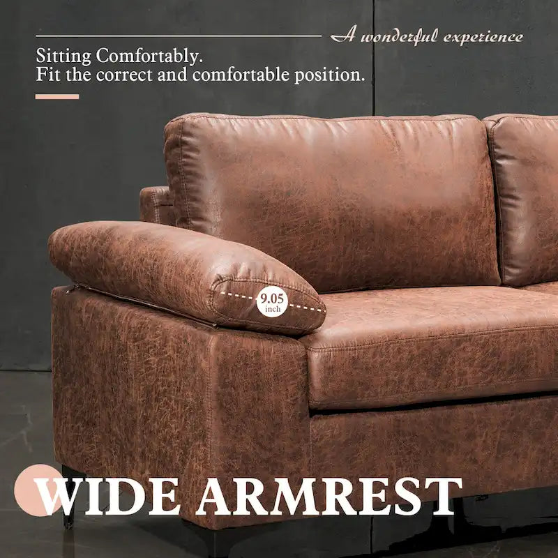 Divano Sezionale Chaise Reversibile Mid-Century in Pelle Scamosciata con Gambe in Metallo, Divano a L da Soggiorno