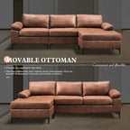 Divano Sezionale Chaise Reversibile Mid-Century in Pelle Scamosciata con Gambe in Metallo, Divano a L da Soggiorno