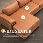 Divano Sezionale Chaise Reversibile Mid-Century in Pelle Scamosciata con Gambe in Metallo, Divano a L da Soggiorno