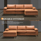 Divano Sezionale Chaise Reversibile Mid-Century in Pelle Scamosciata con Gambe in Metallo, Divano a L da Soggiorno