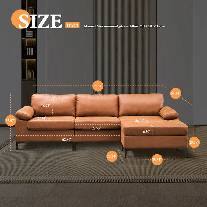 Divano Sezionale Chaise Reversibile Mid-Century in Pelle Scamosciata con Gambe in Metallo, Divano a L da Soggiorno