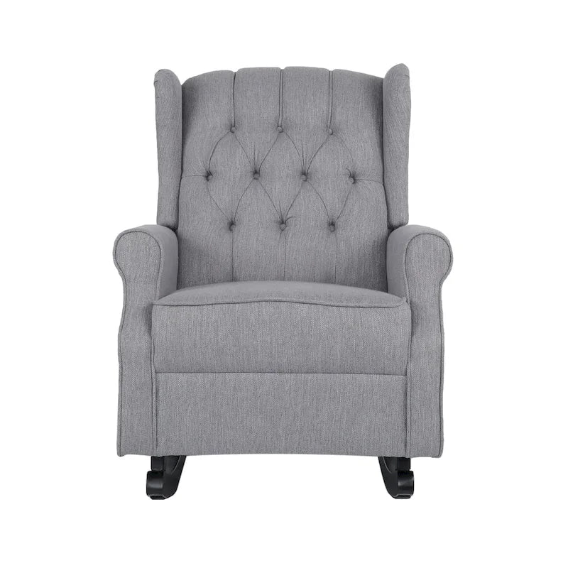 Sedia a dondolo Chesterfield con schienale ad ali imbottito in tessuto