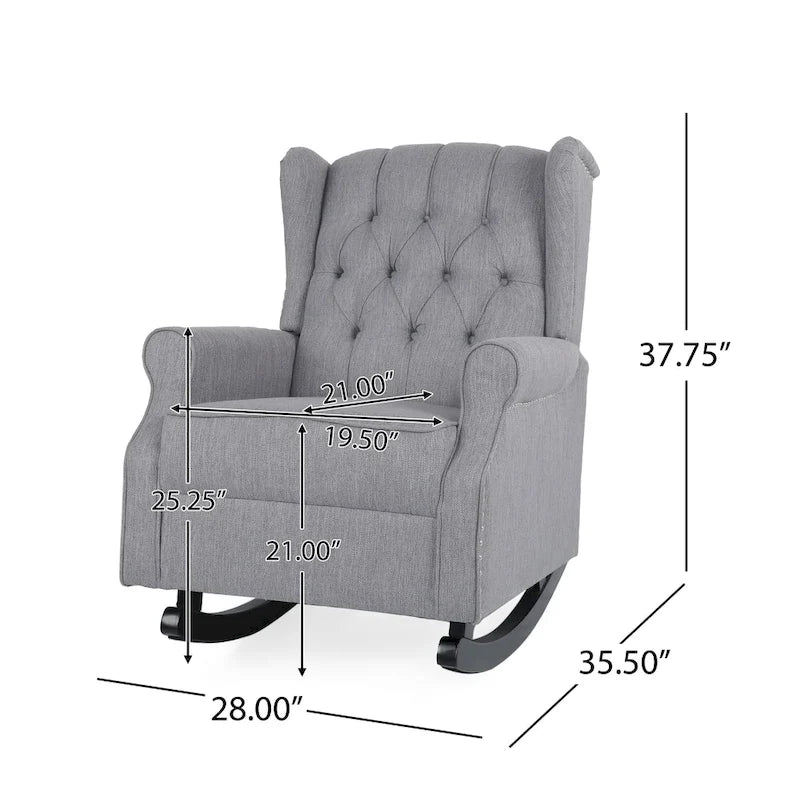 Sedia a dondolo Chesterfield con schienale ad ali imbottito in tessuto