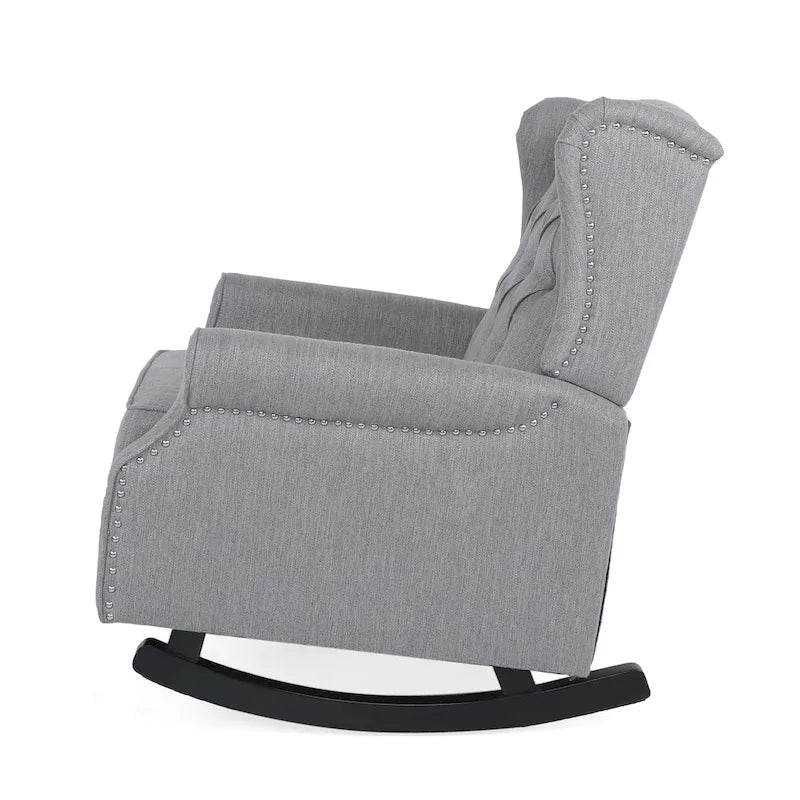 Sedia a dondolo Chesterfield con schienale ad ali imbottito in tessuto