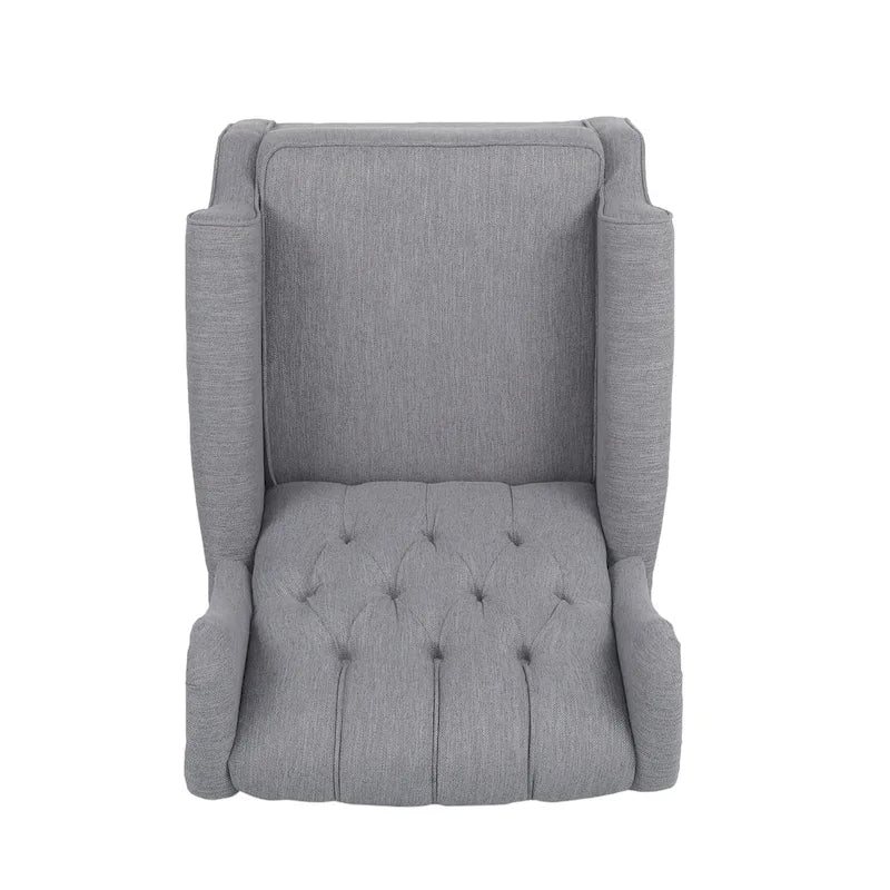 Sedia a dondolo Chesterfield con schienale ad ali imbottito in tessuto