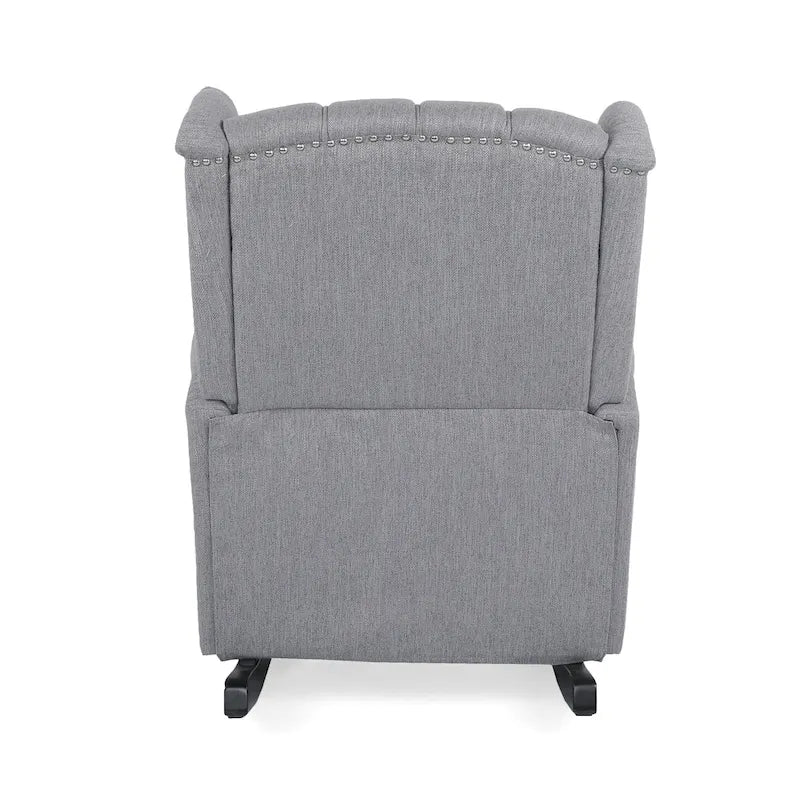 Sedia a dondolo Chesterfield con schienale ad ali imbottito in tessuto