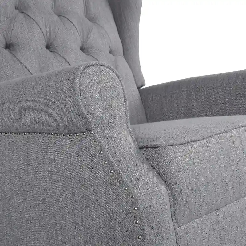 Sedia a dondolo Chesterfield con schienale ad ali imbottito in tessuto