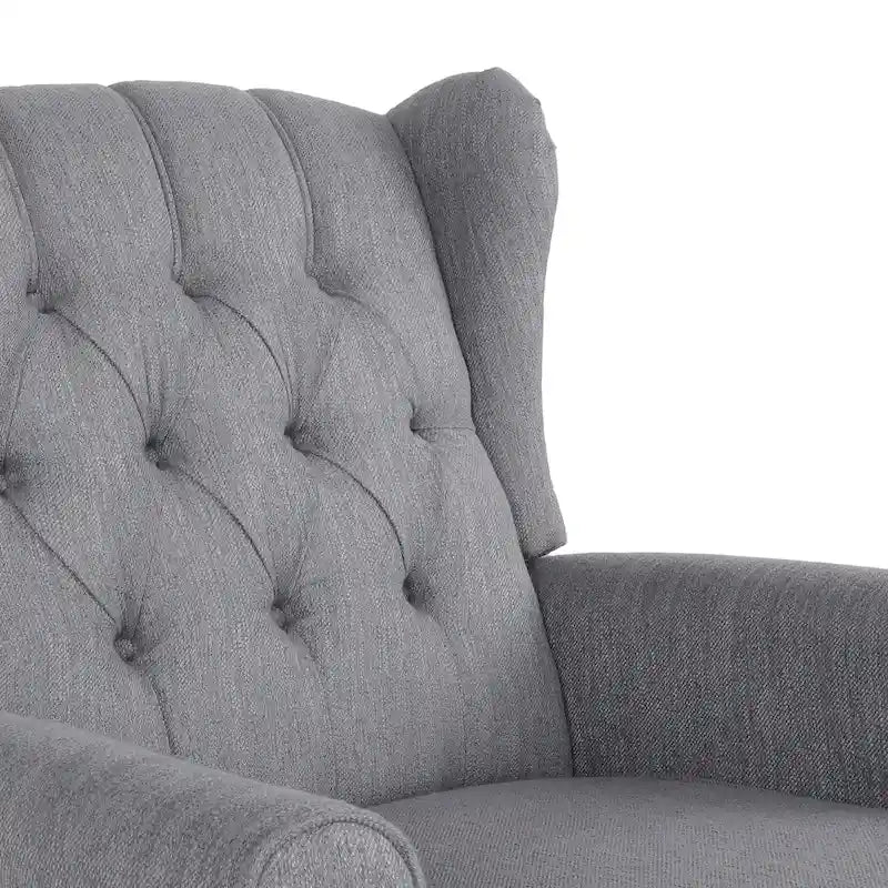 Sedia a dondolo Chesterfield con schienale ad ali imbottito in tessuto