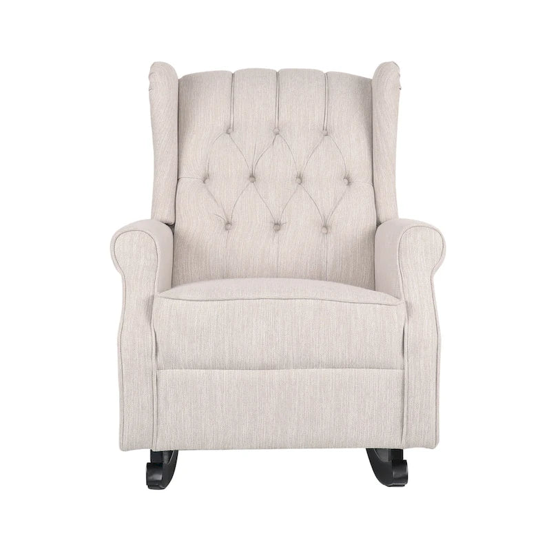Sedia a dondolo Chesterfield con schienale ad ali imbottito in tessuto