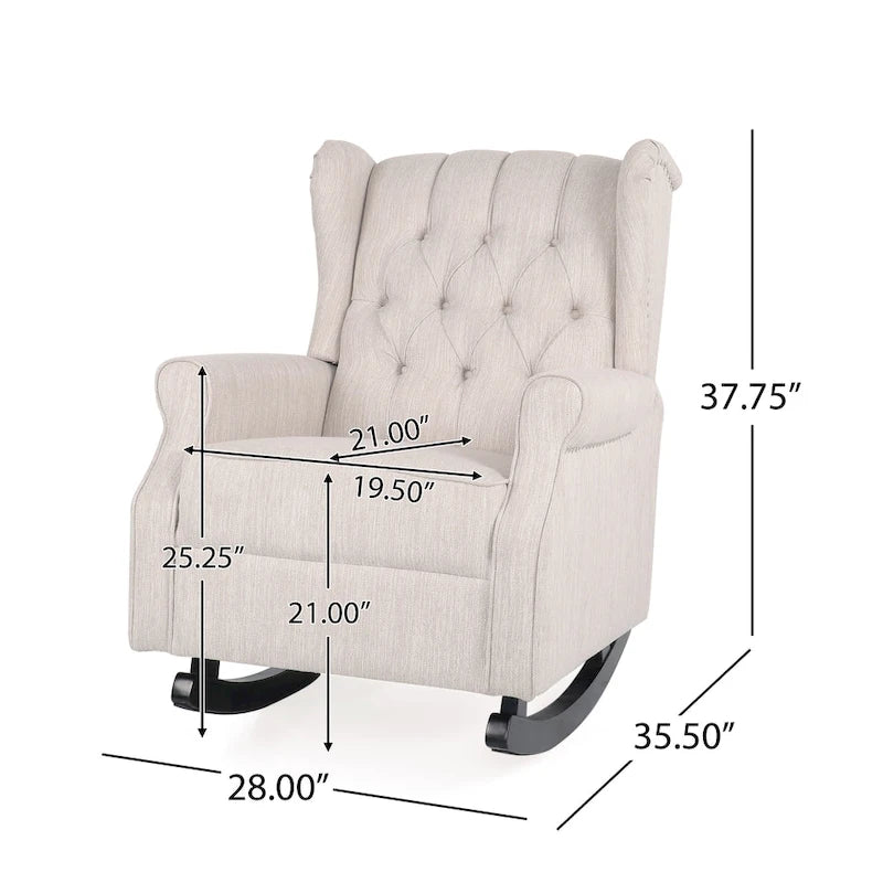 Sedia a dondolo Chesterfield con schienale ad ali imbottito in tessuto