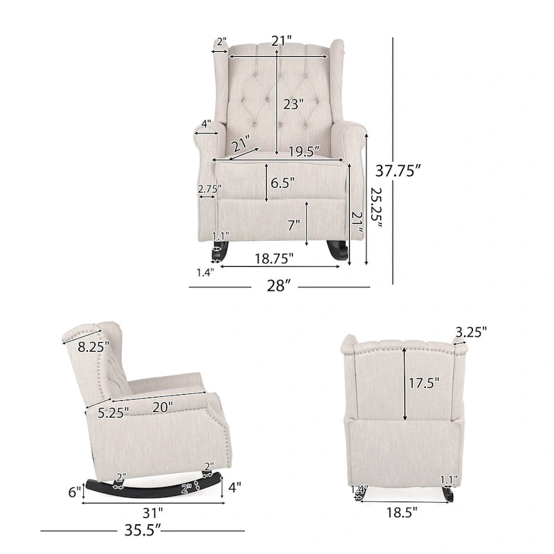 Sedia a dondolo Chesterfield con schienale ad ali imbottito in tessuto