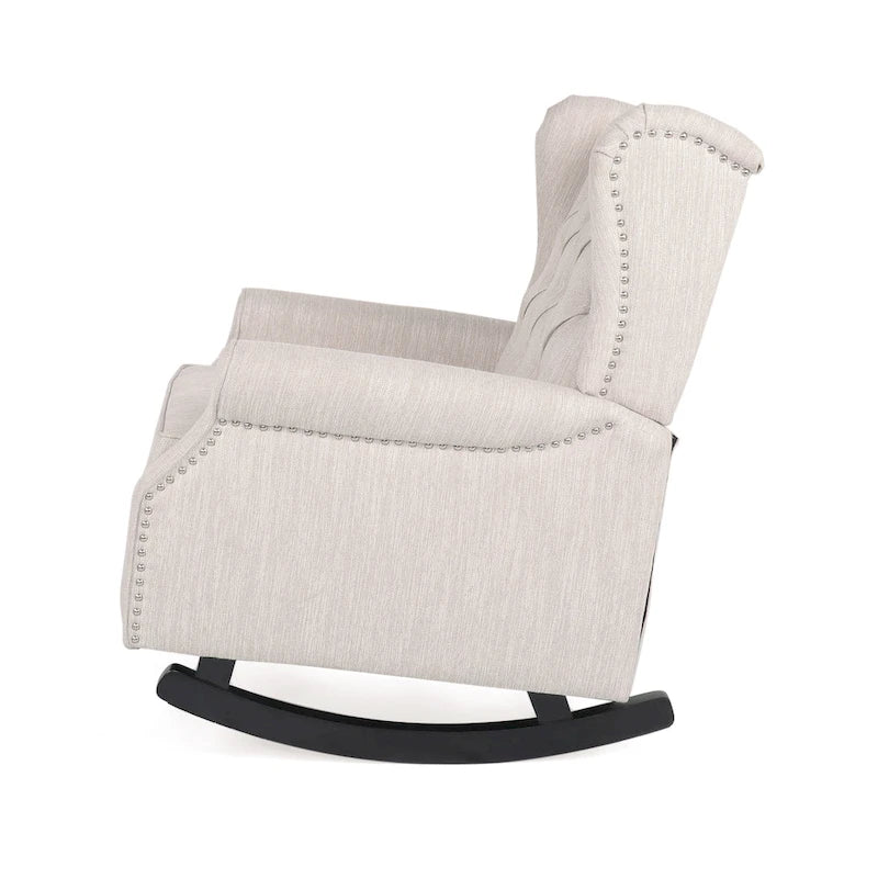 Sedia a dondolo Chesterfield con schienale ad ali imbottito in tessuto