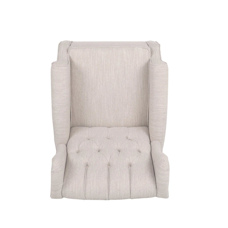 Sedia a dondolo Chesterfield con schienale ad ali imbottito in tessuto