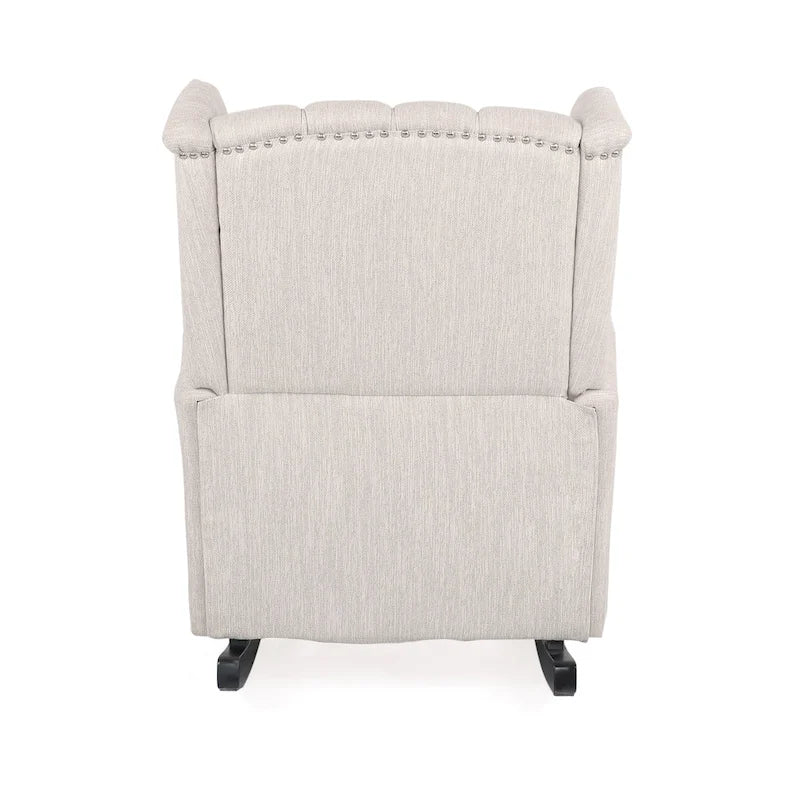 Sedia a dondolo Chesterfield con schienale ad ali imbottito in tessuto