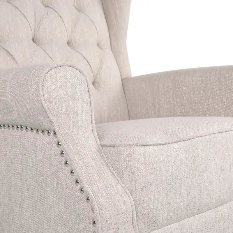 Sedia a dondolo Chesterfield con schienale ad ali imbottito in tessuto