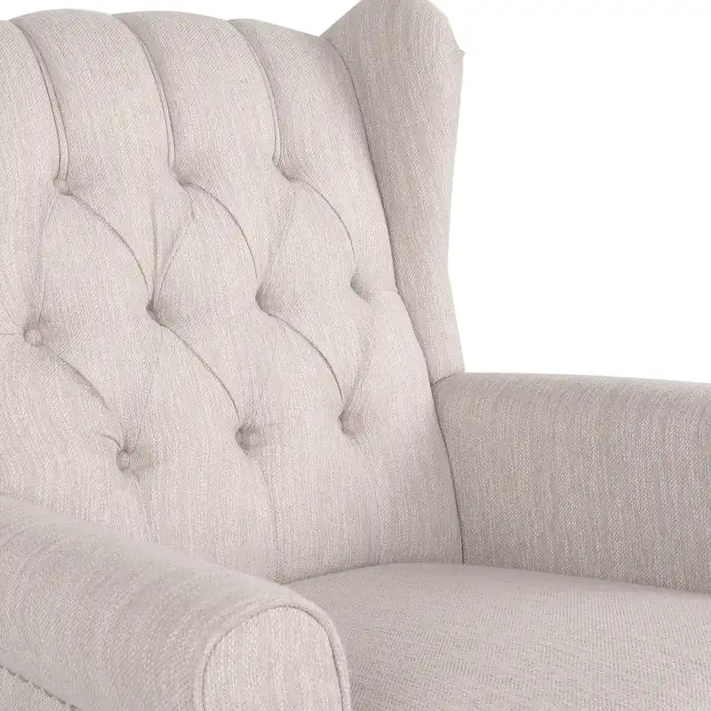Sedia a dondolo Chesterfield con schienale ad ali imbottito in tessuto