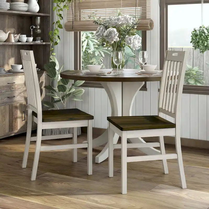 Sedie da pranzo Derry Farmhouse in legno bianco antico con schienale a doghe di Furniture of America (set da 2)