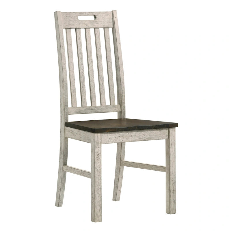 Sedie da pranzo Derry Farmhouse in legno bianco antico con schienale a doghe di Furniture of America (set da 2)