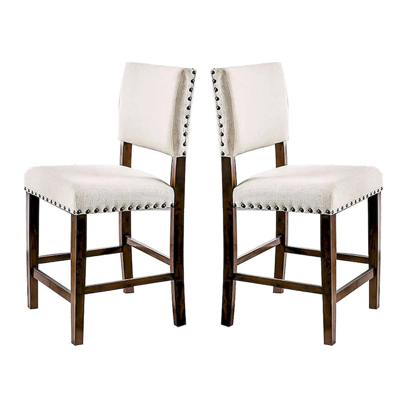 Set di 2 sedie da pranzo marroni ciliegio e avorio con rifiniture borchiate