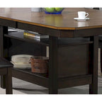 Set da pranzo di 7 pezzi in legno massello con piano impiallacciato e contenitore