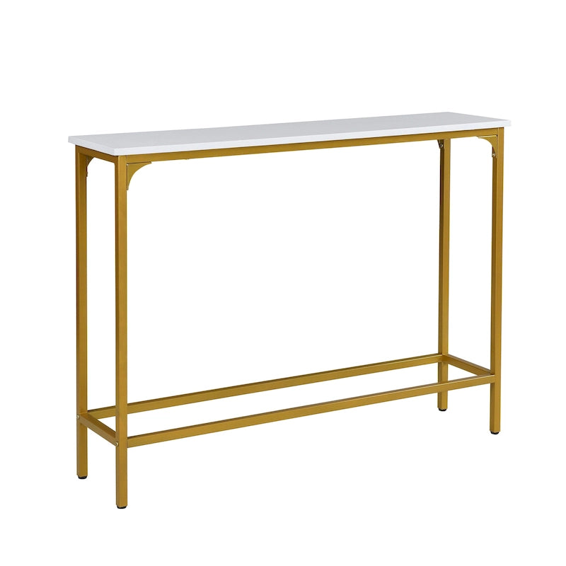 Consolle Sottile – Ferro Bianco e Oro Verniciato a Polvere, 42L x 32A, Capacità 250 lbs