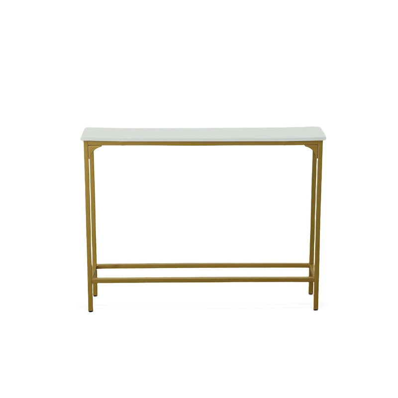 Consolle Sottile – Ferro Bianco e Oro Verniciato a Polvere, 42L x 32A, Capacità 250 lbs
