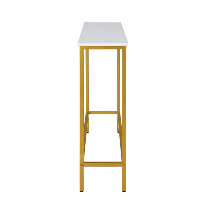 Consolle Sottile – Ferro Bianco e Oro Verniciato a Polvere, 42L x 32A, Capacità 250 lbs