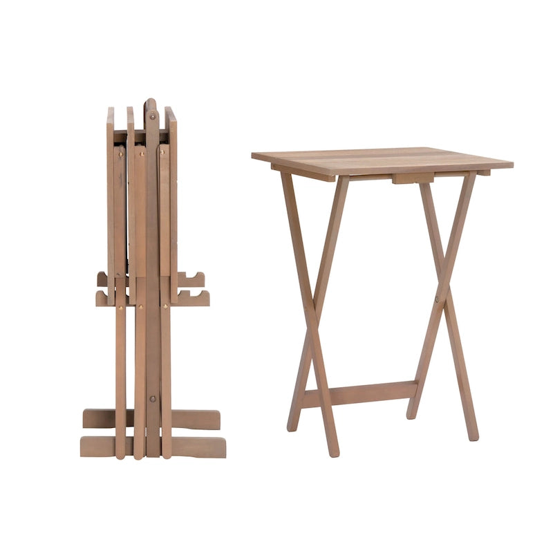 Tavolino vassoio pieghevole in legno di acacia con finitura Driftwood