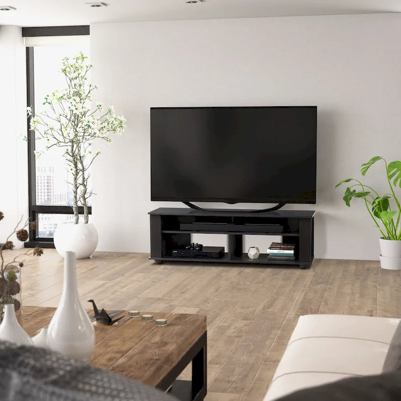 Mobile TV Bakersfield nero in legno, per TV fino a 75 pollici