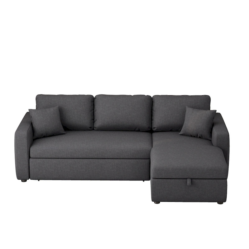 Divano Letto Convertibile con Contenitore in Tessuto Imbottito Grigio