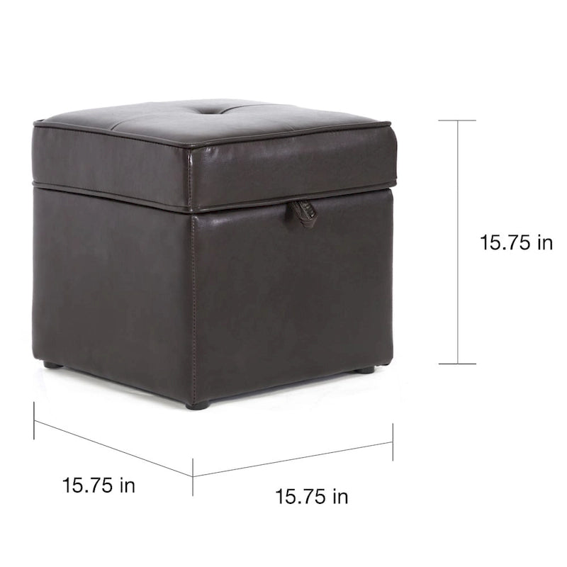 Pouf Contenitore Cubo Quadrato in Similpelle Marrone Scuro con Bottoni Trapuntati