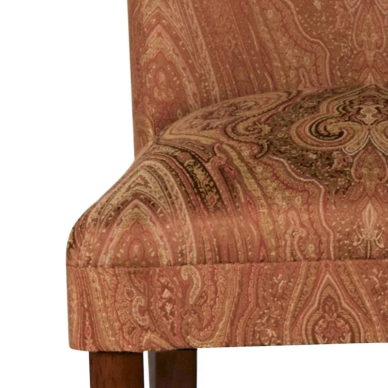 Sedia da pranzo Parsons imbottita in damasco rosso e oro con gambe in legno