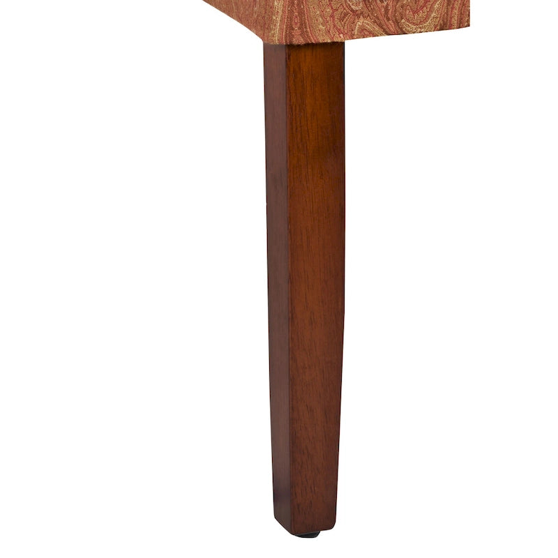 Sedia da pranzo Parsons imbottita in damasco rosso e oro con gambe in legno