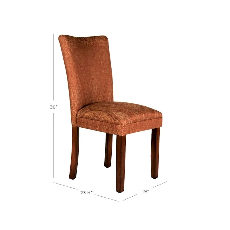 Sedia da pranzo Parsons imbottita in damasco rosso e oro con gambe in legno