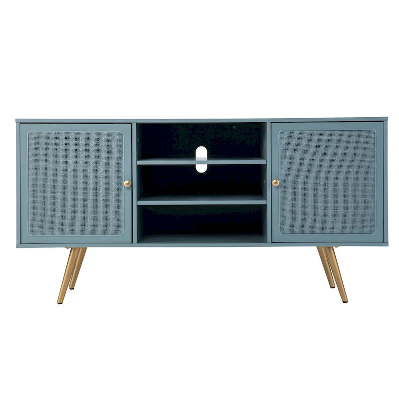 Mobile TV in Rattan Menta e Oro con Vani Contenitore per TV fino a 56 Pollici