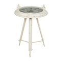 Tavolino d'appoggio Metal Compass con orologio e piano in vetro trasparente - Bianco o Nero - Roche River Decor