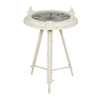 Tavolino d'appoggio Metal Compass con orologio e piano in vetro trasparente - Bianco o Nero - Roche River Decor