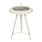 Tavolino d'appoggio Metal Compass con orologio e piano in vetro trasparente - Bianco o Nero - Roche River Decor