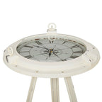 Tavolino d'appoggio Metal Compass con orologio e piano in vetro trasparente - Bianco o Nero - Roche River Decor