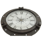 Tavolino d'appoggio Metal Compass con orologio e piano in vetro trasparente - Bianco o Nero - Roche River Decor