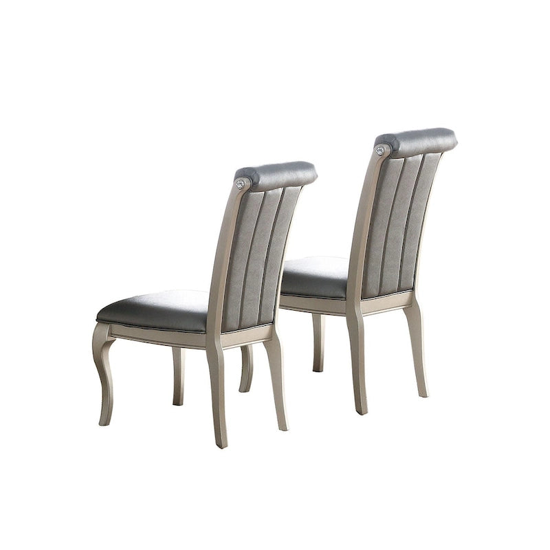 Sedie da pranzo con schienale trapuntato a bottoni, argento antico (set da 2)