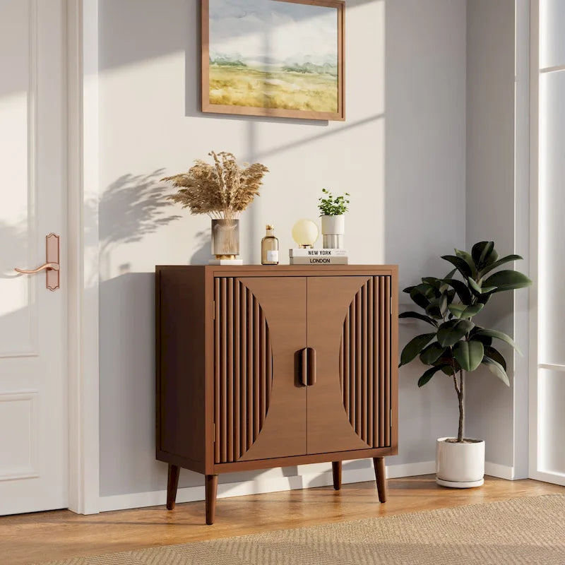 Credenza moderna a righe verticali marroni e mobile contenitore